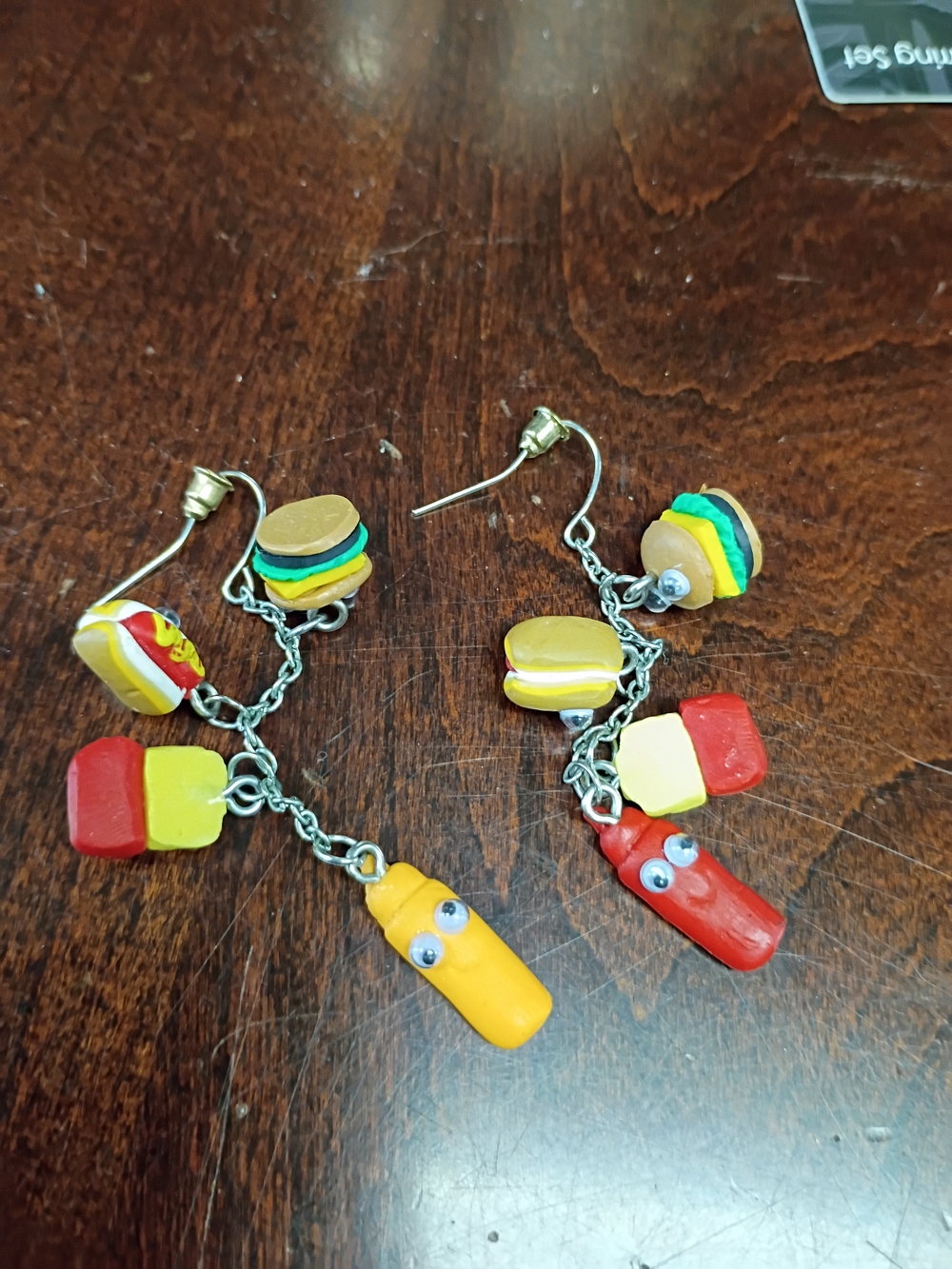 Novelty Kids Fast Food Dangle Earrings - Yellow & Red